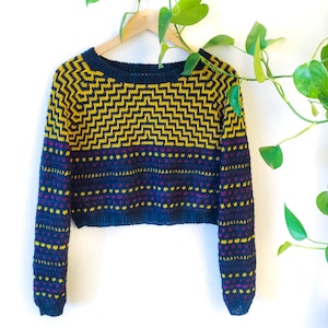 Crochet Pattern &gt;&gt; mosaic crochet colorful cropped hip length pullover crochet sweater  &gt;&gt; Kitzbuhel Pullover PATTERN