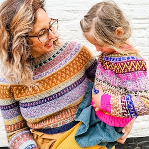Mosaic Jumper Mommy & Mini Set Crochet PATTERNS &gt;&gt; mosaic colorwork charts round yoke crochet pullover sweater tee  &gt;&gt; CROCHET PATTERNS