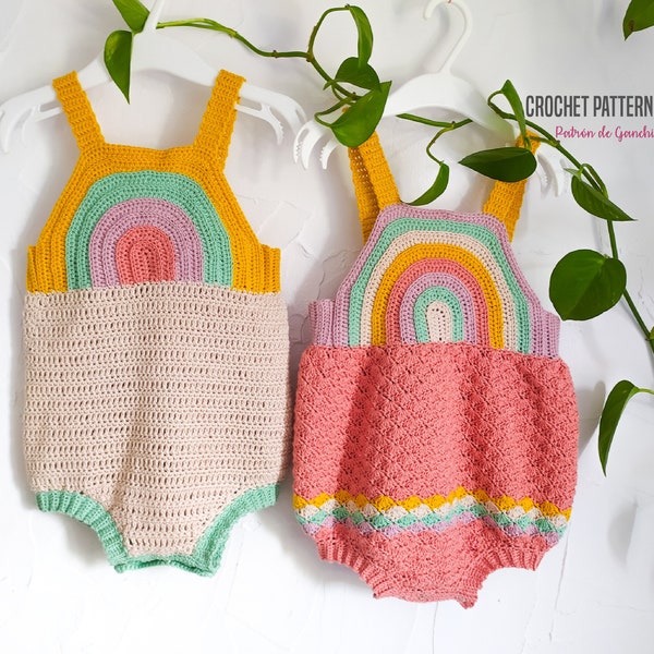 Crochet Pattern >> baby toddler romper dress unisex girl boy onesie rainbow colorful baby shower gift >> Hope Romper and Dress PATTERN