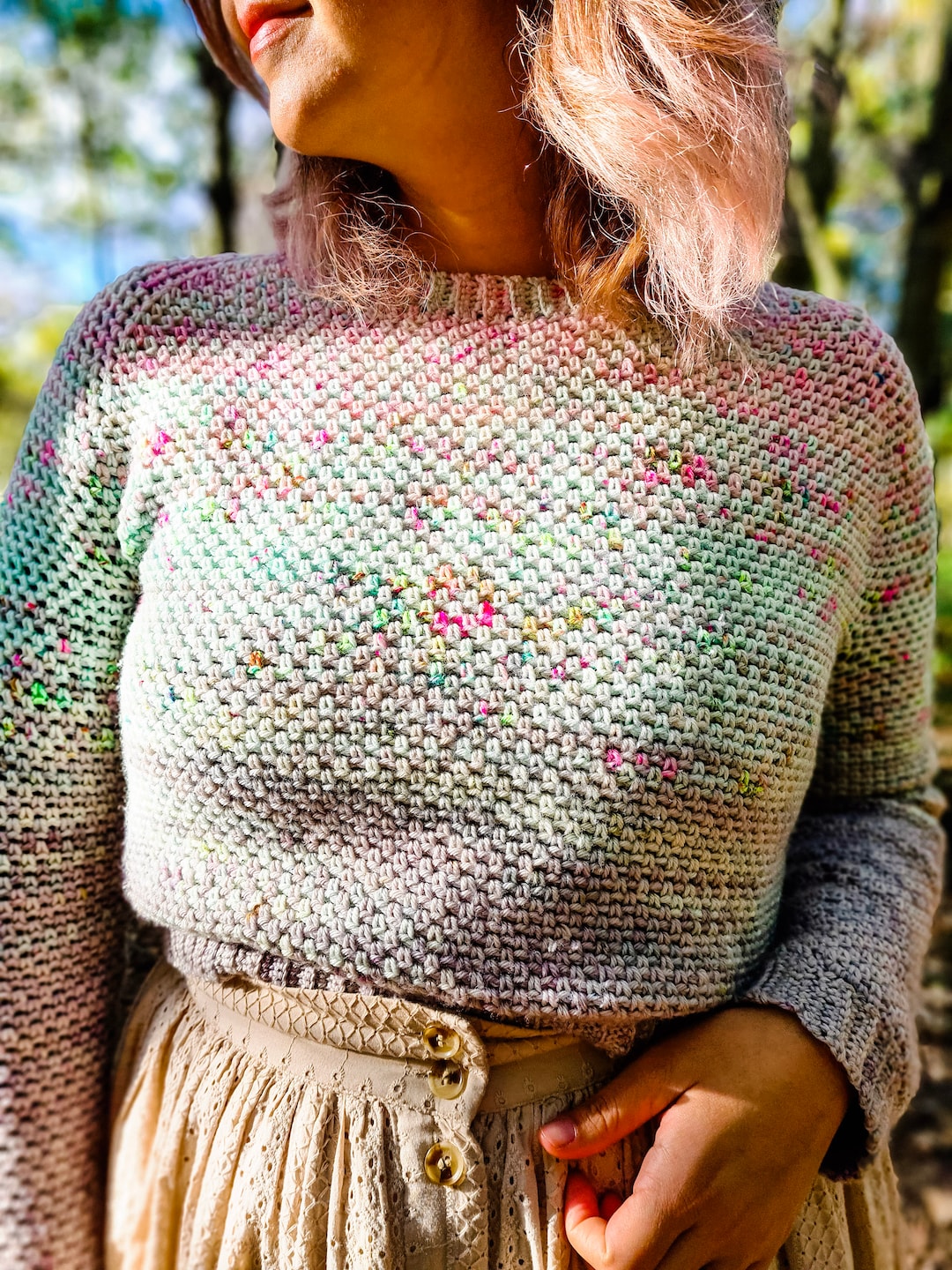 【KOOLOSET】Summer Boucle Over Knit Long Sleeve J'Adore 8 Graphic Jumper In Cream Boucle Knit