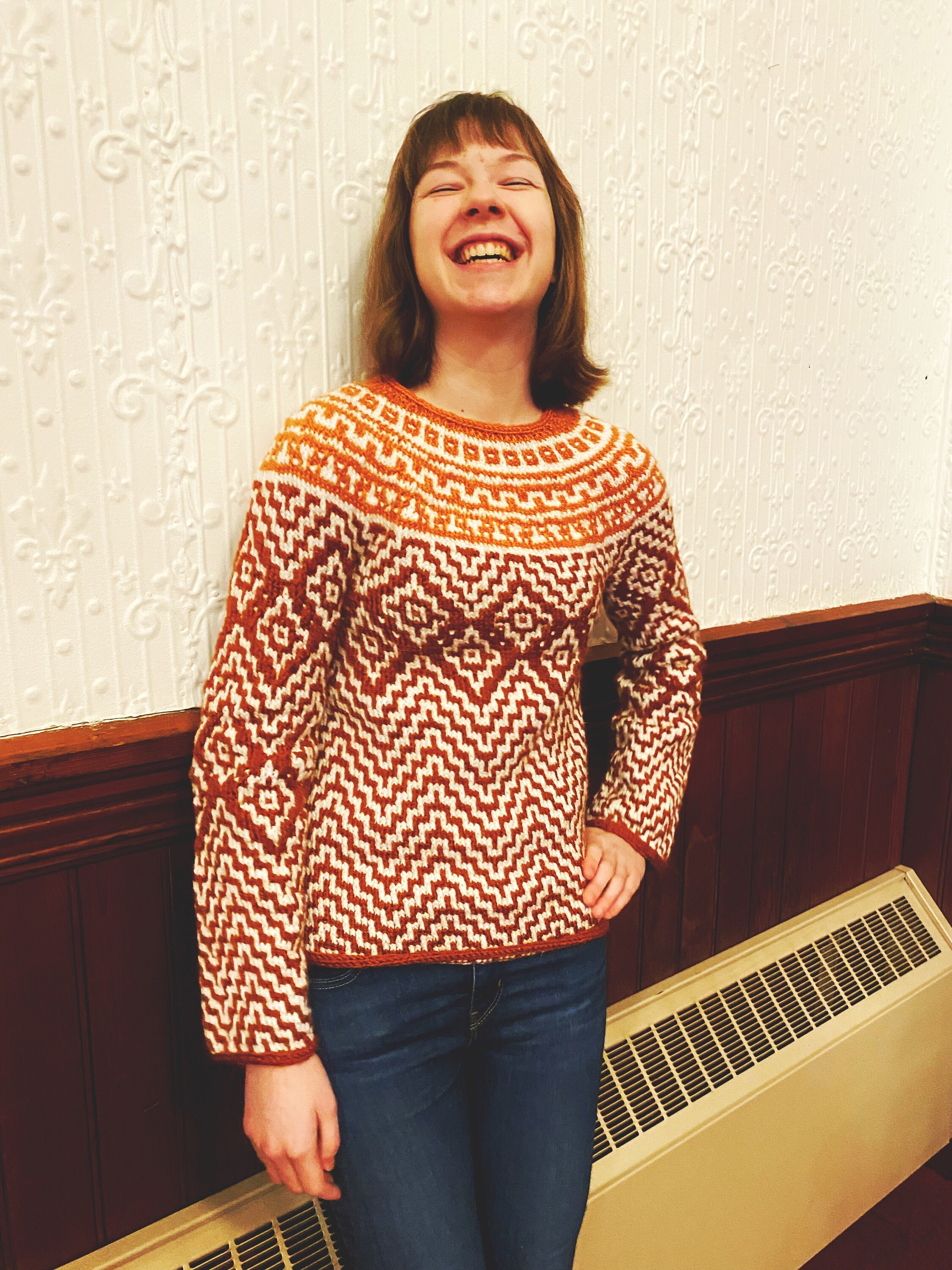 Knitting Pattern >> Mosaic Knitting Round Yoke Sweater