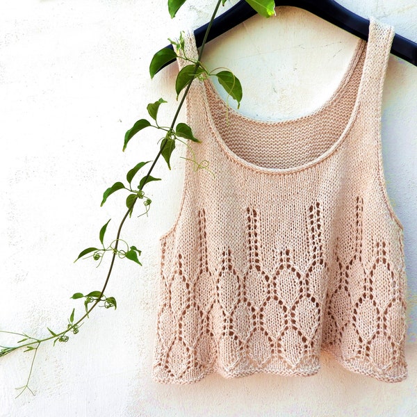 HoiAn Top KNITTING PATTERN >> lace summer crop top summer tunic knitted top tee tank dress >> PDF Pattern