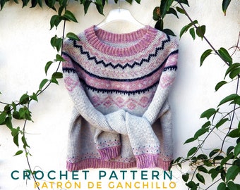 Crochet Pattern >> tapestry waistcoat stitch colorwork crop top sweater fair isle jumper >> Aztec Sweater PATTERN