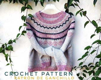 Crochet Pattern >> tapestry waistcoat stitch colorwork crop top sweater fair isle jumper >> Aztec Sweater PATTERN