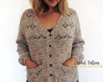 Crochet Pattern >> lace oversized comfy raglan v-neck cardigan  >> Candelaria Cardigan PATTERN