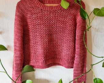 Sweetheart Jersey CROCHET PATTERN >> raglan cropped hip length lace crochet pullover sweater tee >> PDF pattern