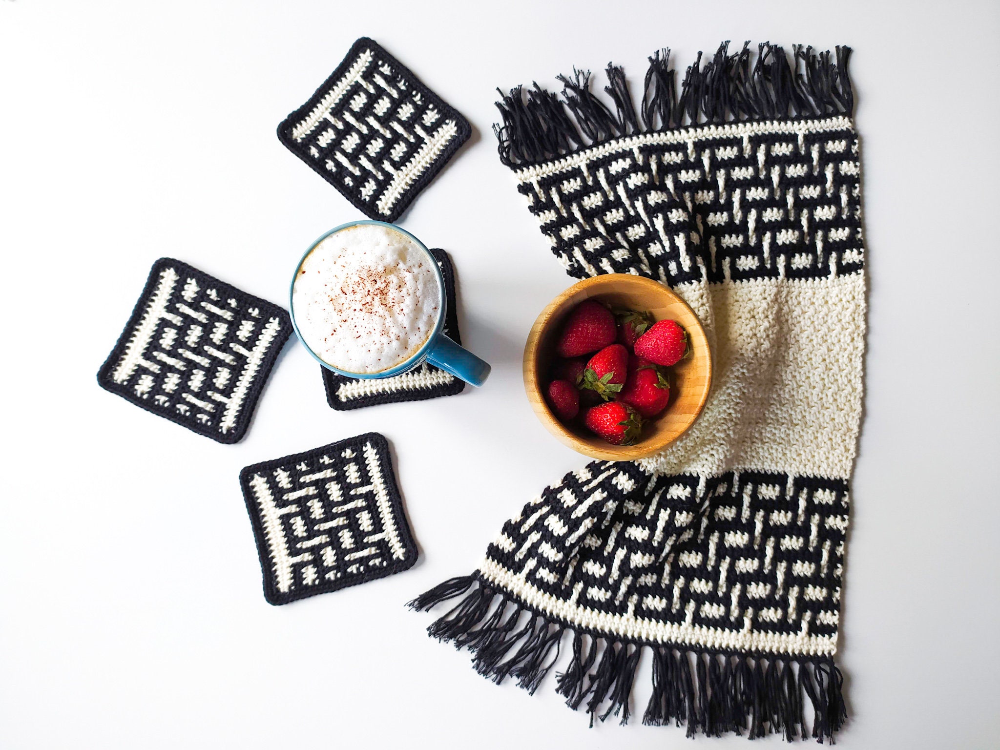 40 Crochet Techniques Patterns with Tunisian Scarves, Doilies, and Filet Designs 39 Brickroad Mosaic Crochet Table Set Pattern: Coasters