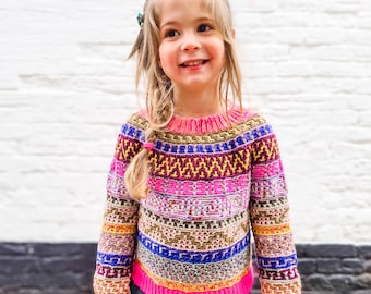 Mosaic Mini Crochet PATTERN >> mosaic colorwork charts round yoke crochet pullover sweater for baby child toddler teen>> CROCHET PATTERN