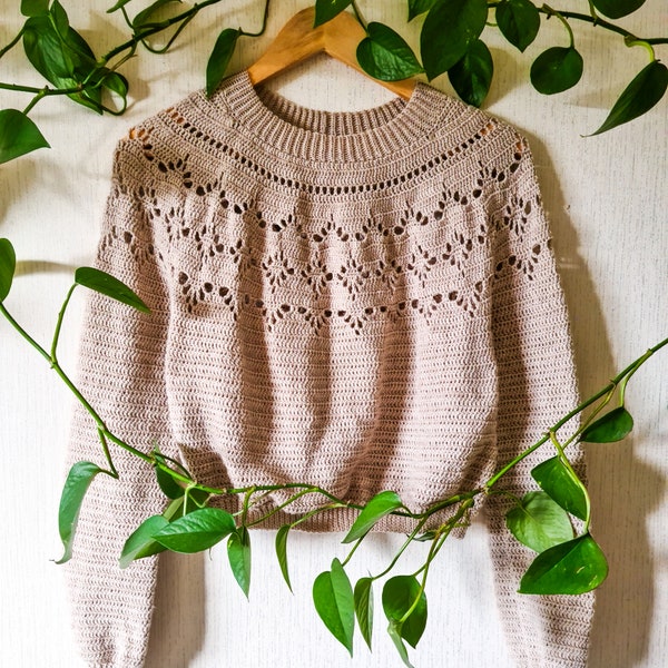 Cande Crochet Pullover Pattern: Adult Lace Round Yoke (PDF Pattern)