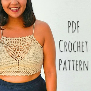 Crochet Pattern &gt;&gt; Crop Top summer lace bikini top boho bralette festival top granny triangle easy &gt; Jardinera Crop Top Crochet PATTERN