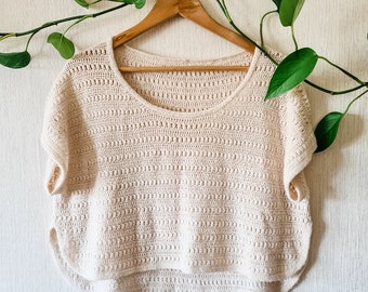 Vesuvius Tee Crochet Pattern >> lace summer crop top high low hem t-shirt shor sleeves rounded hem >> pdf PATTERN (digital download)