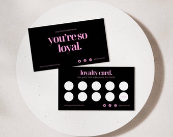 Loyalty Card Template, Small Business Reward Card, Beauty Salon, Nails, Hair Salon, Lash Tech, Discount Card, Edit In Canva, Black And Pink