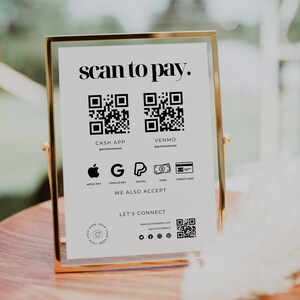 Scan To Pay Template, QR Code Sign, Printable Accepted Payments Sign, Small Business, Paypal, CashApp, Venmo, Edit In Canva, Nail Salon Sign