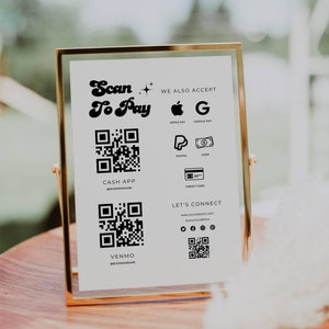 Scan To Pay Template, QR Code Sign, Printable Accepted Payments Sign, Retro Small Business Sign, Paypal, CashApp, Venmo, Edit In Canva