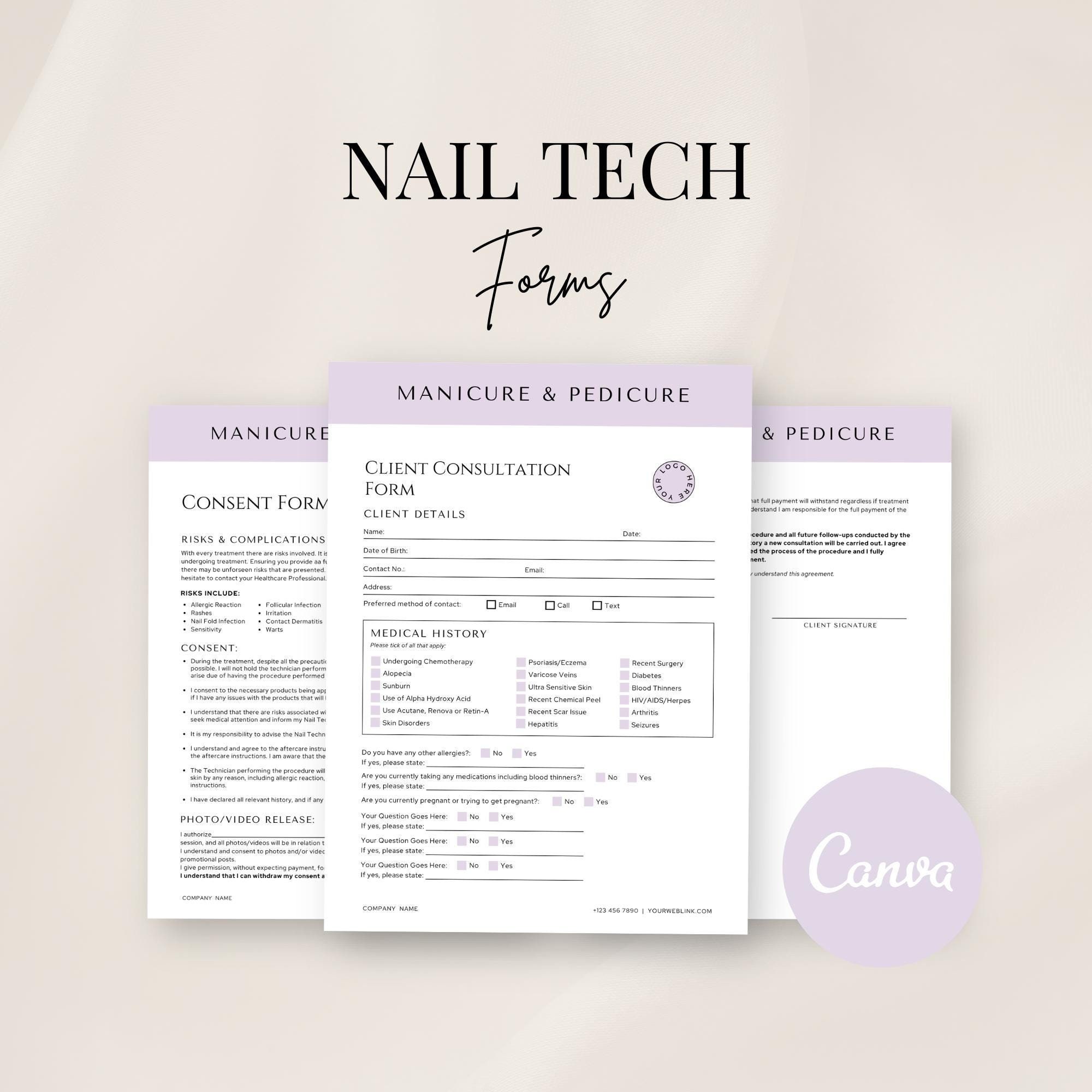 Tech Form Design Nail Tech Form Template, Editable Client Intake Form, New Client ...