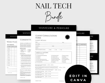 Nail Technician Bundle, Editable Client Intake Form, Consultation Form, Canva Template, Consent Form, Nail Salon, Nail Business, Nail Artist