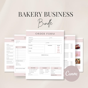 Bäckerei Business Forms Bundle, bearbeitbare Preisliste, druckbare Bestellformular, Bäckerei Rechnung, Canva Vorlage, kleine Geschäftsformen