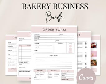 Bakery Business Forms Bundle, Editable Pricelist, Printable Order Form, Bakery Invoice, Canva Template, Small Business Forms