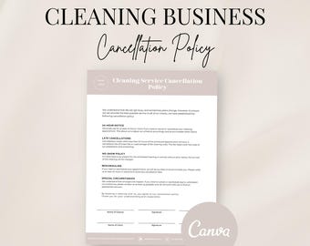 Cleaning Business Cancellation Policy Template, Editable Cleaning Services Policy Form, Edit In Canva, Customizable Small Business Form