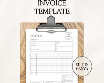 Invoice Form Template, Editable Small Business Form, Edit In Canva, Minimal, Instant Download