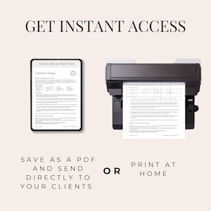 May include: A digital consent form for manicure and pedicure services. The form can be saved as a PDF and sent directly to clients or printed at home.