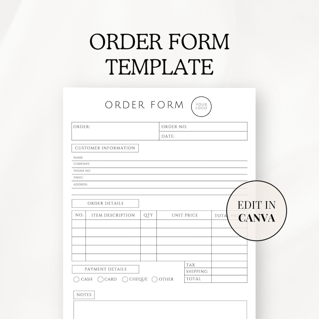 Editable Order Form Template, Small Business Form, Edit in Canva ...