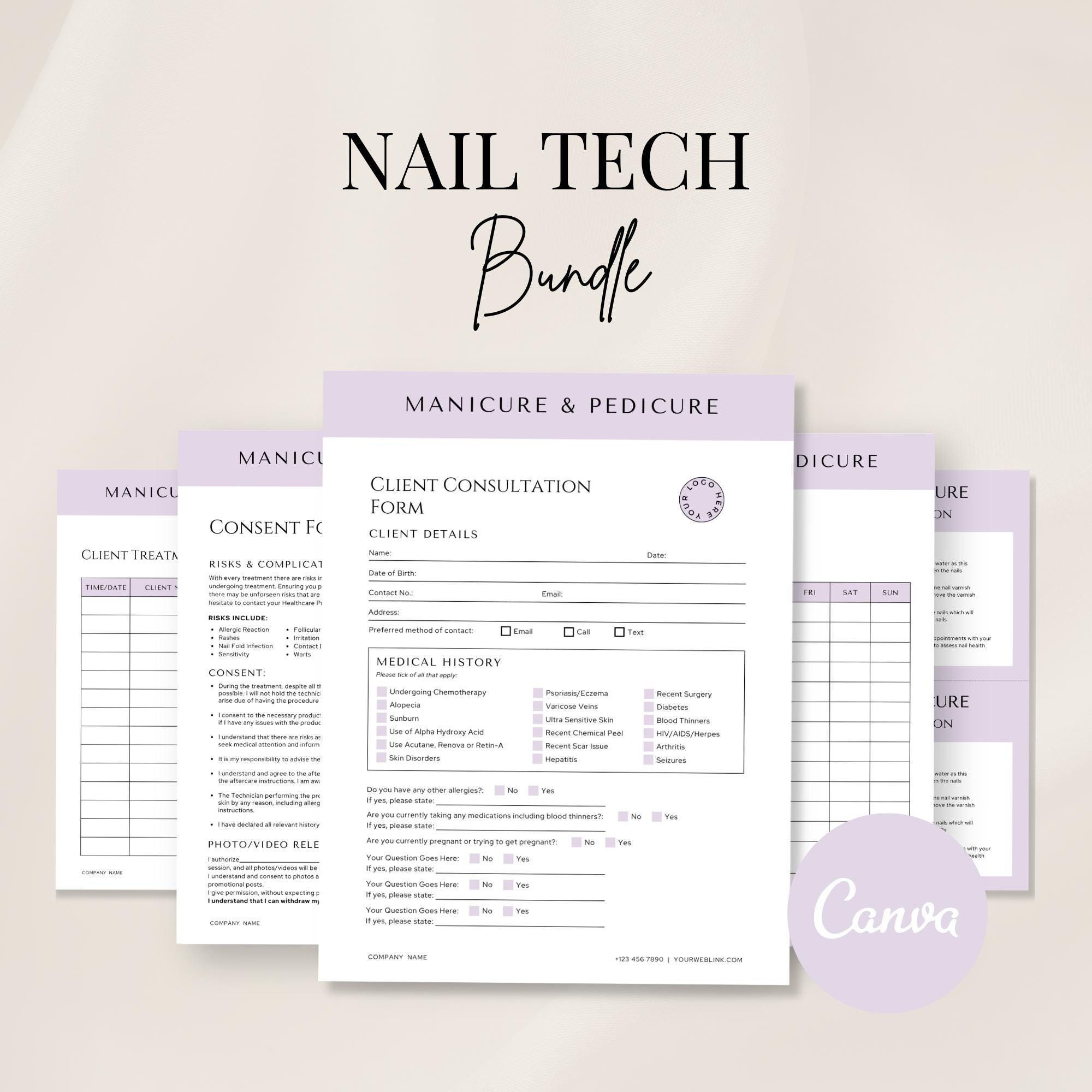 Nail Technician Bundle, Editable Client Intake Form, Consultation Form ...