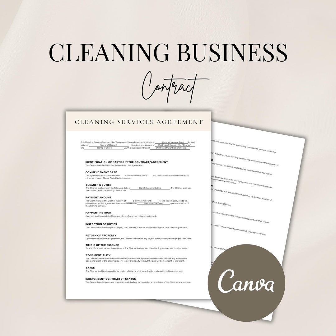 Cleaning Business Contract Template, Editable Service Agreement ...