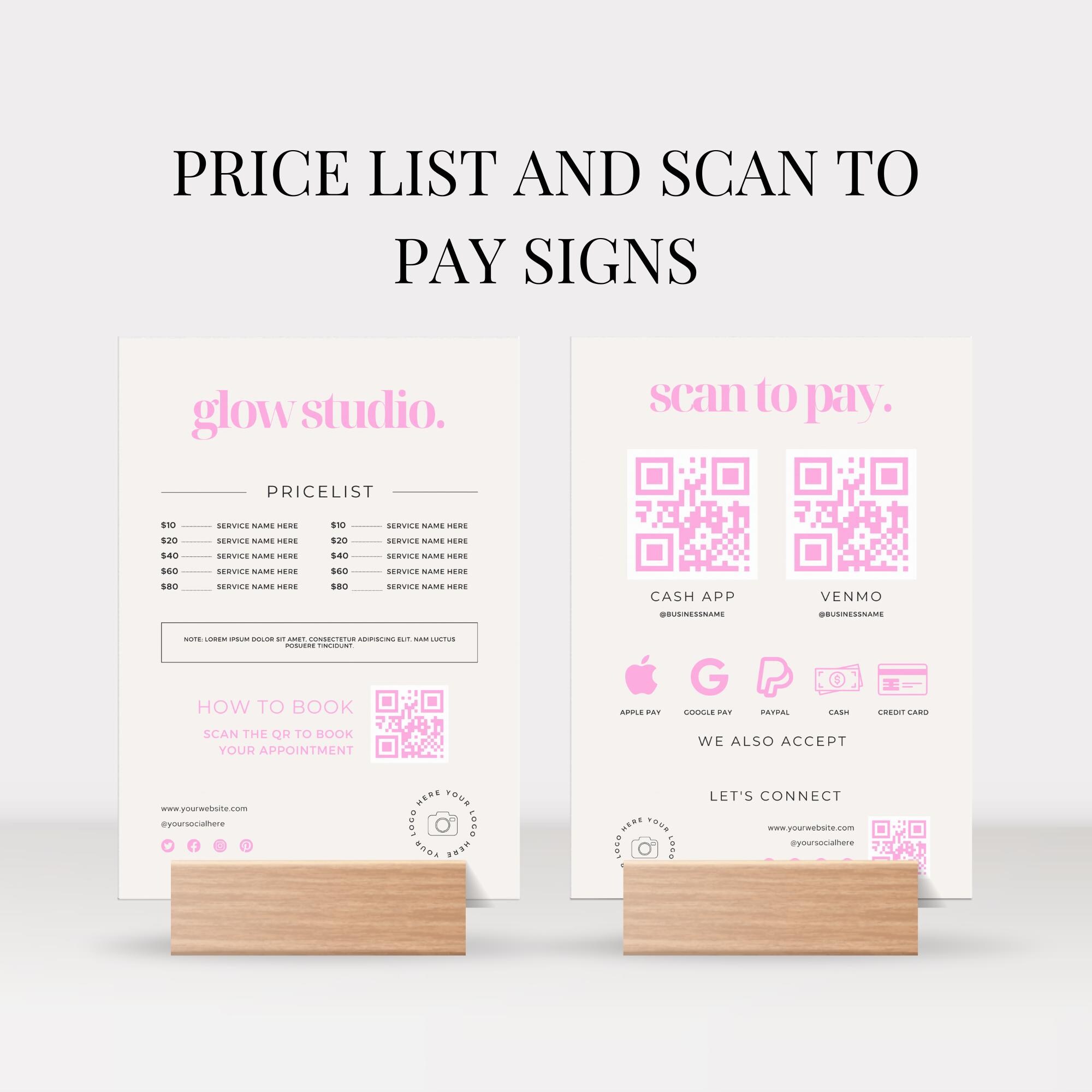 Price List Template, Editable Scan to Pay Template, Small Business ...