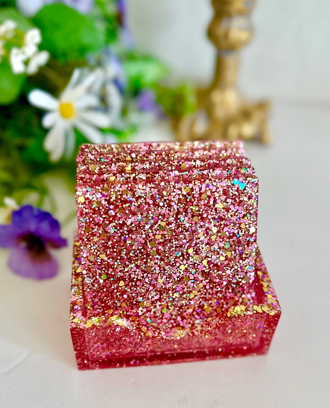 Pink Coasters Glitter Coasters Sparkly Coasters Set of 5 Coasters Etsy