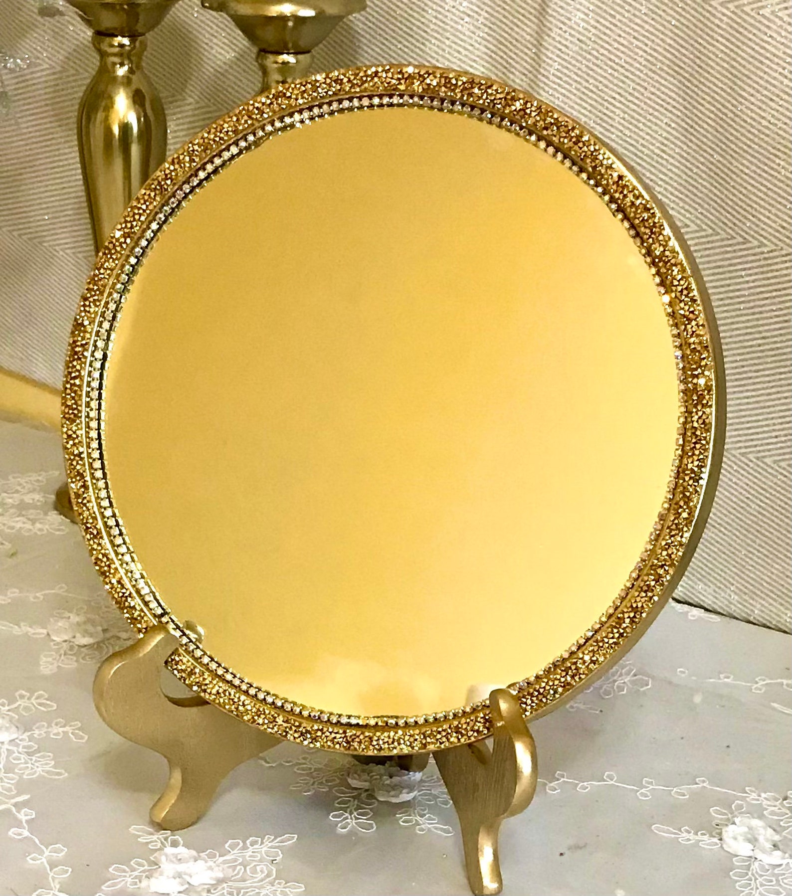 Gold mirror with stand Etsy