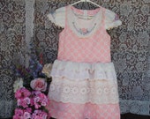 Girl 39 s Size 10 Fancy Dress,Upcycled Vintage Linens,Hand Embroidered Flowers and Antique Eyelet Lace,Cap Sleeves w Ruffle,Three Skirt Ruffles