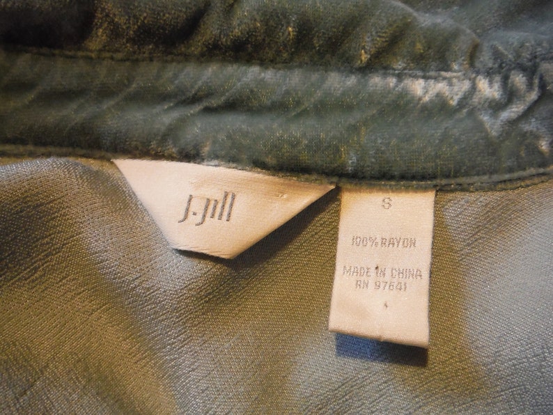 Buttoned Cuffs Woman/'s Size S-M Hidden Button Front with Ruffle Extra Long Length Rayon Velvet Long Sleeve Blouse Muted Teal Color