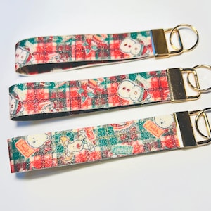Snowman Keychain, Keychain Wristlet, Key Fob Keychain, Key Fob Wristlet, Wrist Lanyard, Glitter Wristlet Keychain