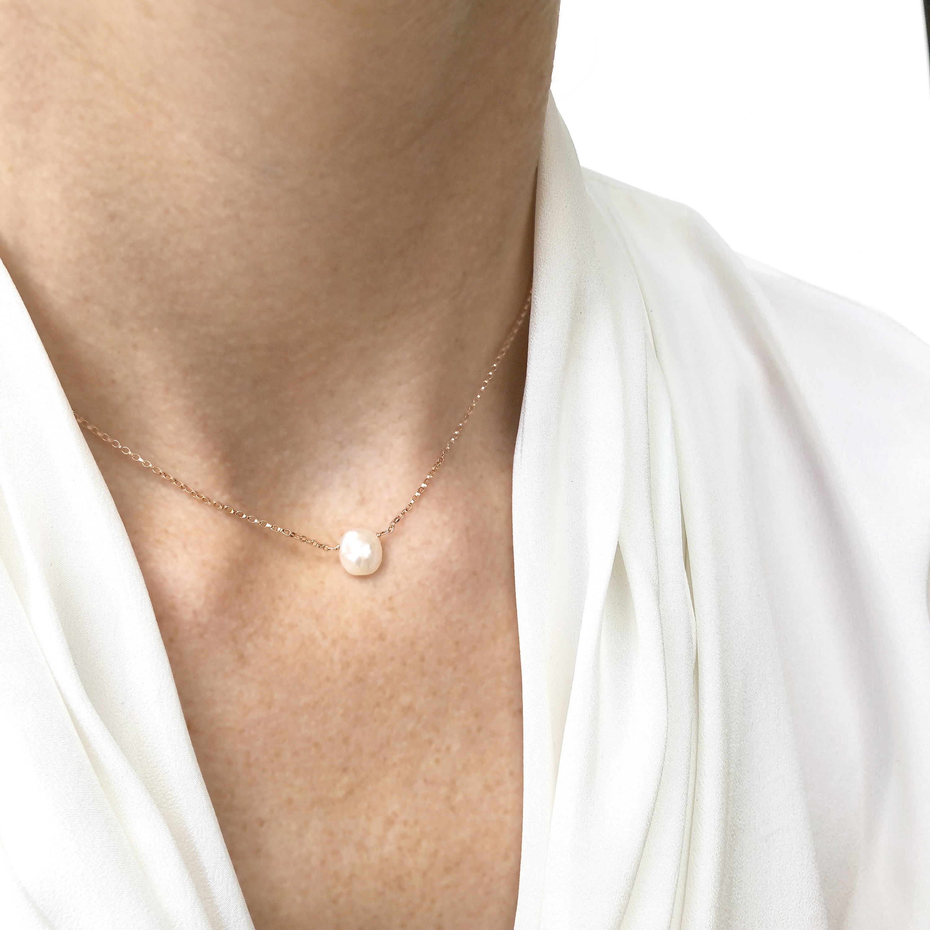 Petite Pearl Necklace Dainty Natural 