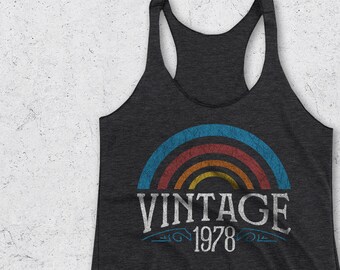 40th Birthday Gifts for her - Vintage 1978 Tank Top - 40th Birthday Gifts for Women - Retro Rainbow Shirt -1978 Shirts -40th Birthday Shirt