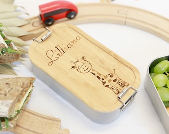 Regalos personalizados para niños Lonchera Caja de aperitivos personalizada Caja de almuerzo de acero inoxidable con nombre Animal Motif Lunchbox Bento School