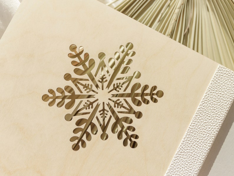 Winter Themed Wedding Guest Book Glitter Snowflake Wooden Personalised GuestBook Laser Cut Snowflake Motif Guest Book image 2