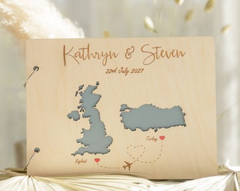 Map Guest Book Personalised Duo Country Wedding Guest Book Wedding Guestbook World Map Natural Wooden Guest Book Countries