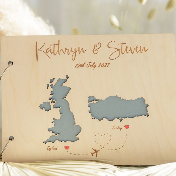 Map Guest Book Personalised Duo Country Wedding Guest Book Wedding Guestbook World Map Natural Wooden Guest Book Countries