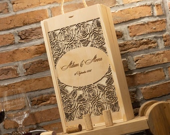 Gift for Wedding Personalised Wooden Wine Box with Two Glasses Engraved Box Gift for Birthday Anniversary Engraved Wooden Bottle Box