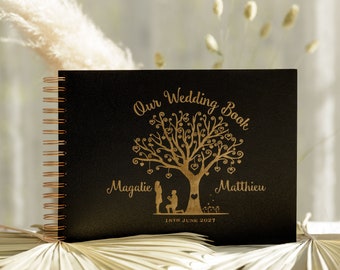 Wooden Wedding Guest Book Laser Engraved Names Bride and Groom Engagement Tree Bespoke Wedding gift Photo album Rustic Tree