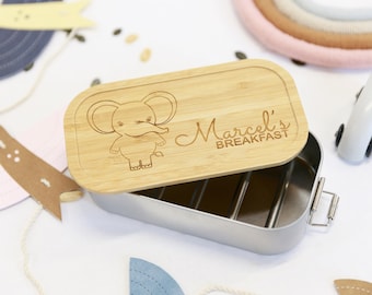 Lonchera para niños Regalos personalizados Acero inoxidable Fiambrera con nombre Motivo animal Lonchera Bento Snack box Escuela infantil