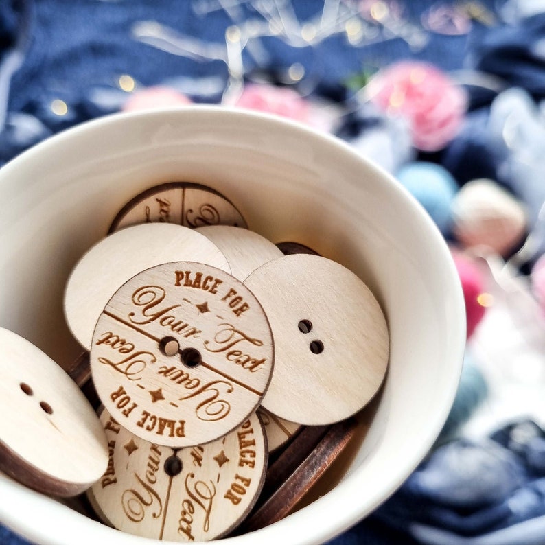 Wooden Personalized Buttons With Your Text | 2 Holes 1 Inch Buttons ...