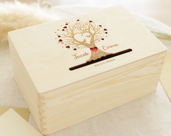 Tree Motif Personalised Wooden Card Box with Engraving - for Envelopes Wedding Gift Box Sweet 16 Baby Shower Graduation Birthday