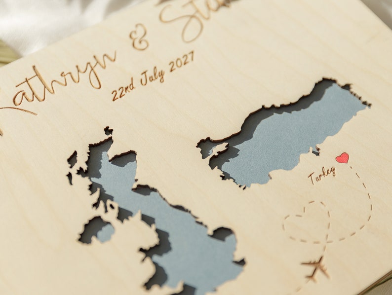 Map Guest Book Personalised Duo Country Wedding Guest Book Wedding Guestbook World Map Natural Wooden Guest Book Countries image 2