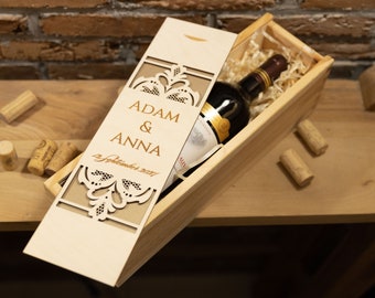 Wooden wine box personalized gift birthday gift anniversary gift engraved wine box gift for parents