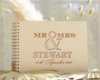 Wooden Wedding Guest Book Laser Engraved Names Bride and Groom Free Personalisation Names Many Colours Wood