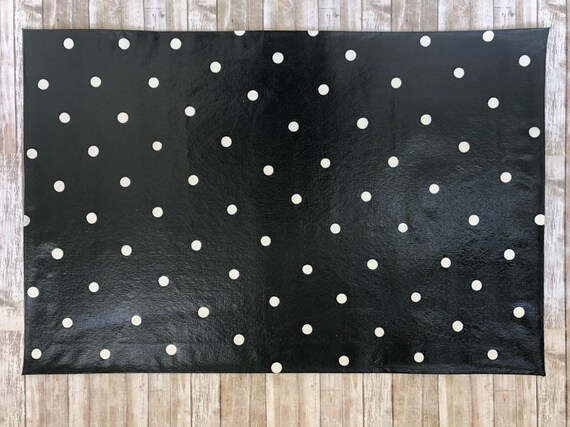 Black White Polka Dot Floorcloth Hand Painted Canvas Rug Etsy
