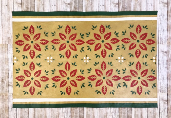 Floral Pattern Floor Cloth Poinsettia Christmas Holiday Etsy